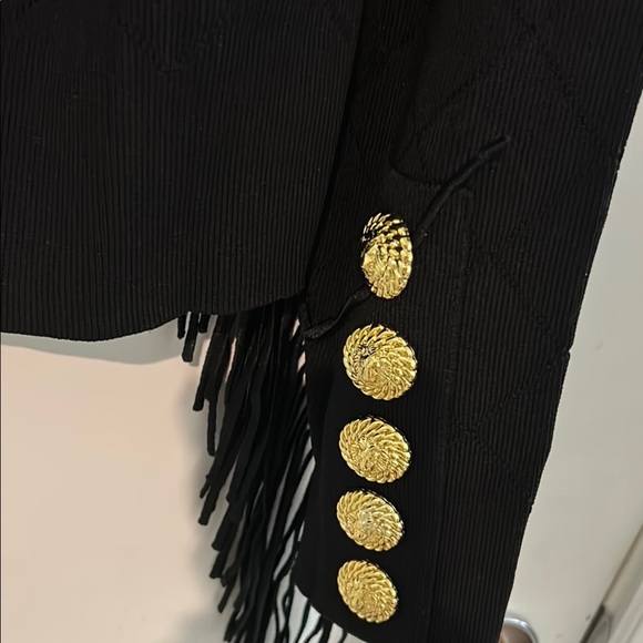Black Fringed Cardigan with Gold Buttons - Picture 13 of 14